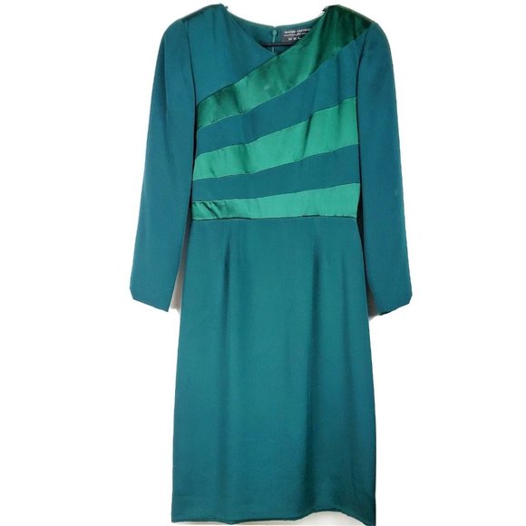 Vintage Wayne Kastning for Helga Women's Silk Green Lined Shift Dress Size 8 EVC - Picture 1 of 4